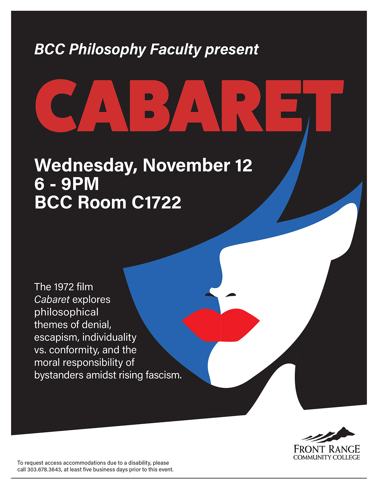 A poster advertising a showing of the movie Cabaret